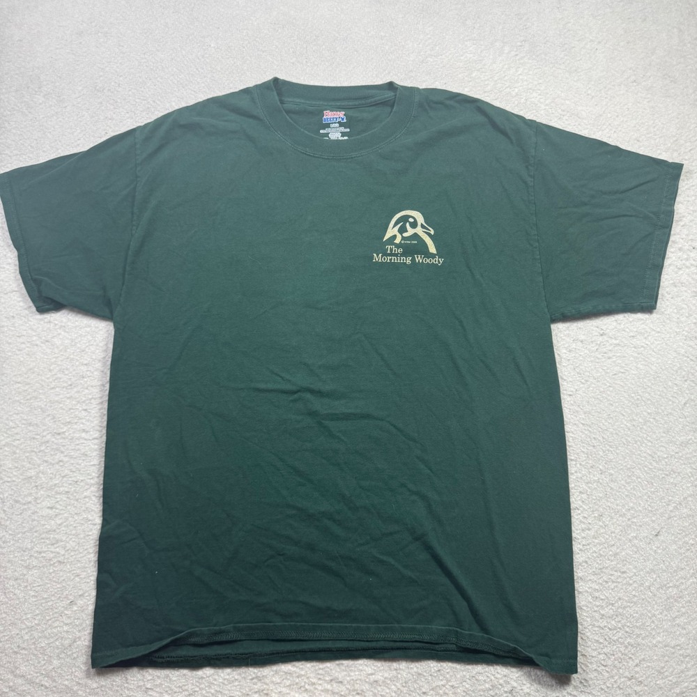 Hanes Beefy-T The Morning Woody Graphic Tee Mens L Green Good Wood Life 2006